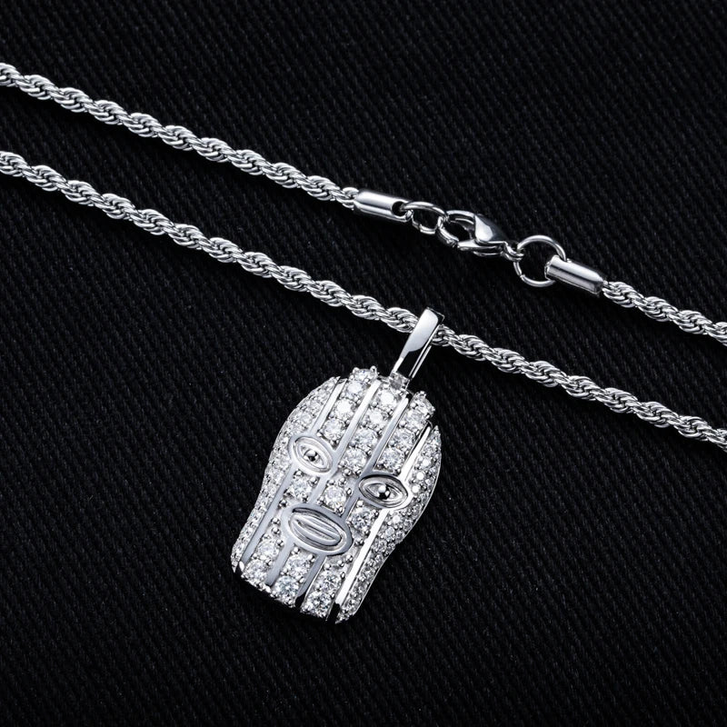 Iced Out Masked Head Pendant — 925 Silver