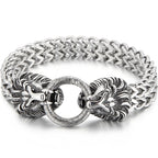 Lion Head With Square Franco Link Chain Bracelet for Man Stainless Steel Men's Bracelets Masculine Jewelry Birthday