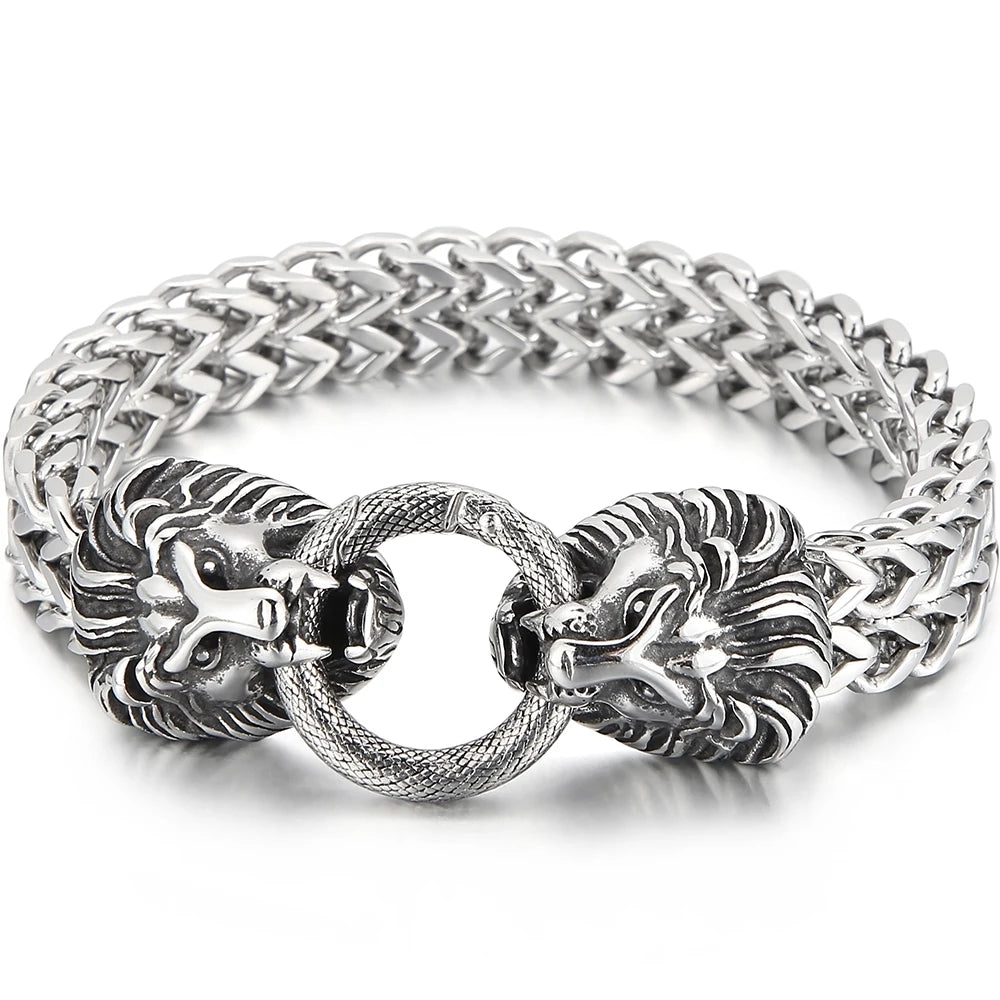 Lion Head With Square Franco Link Chain Bracelet for Man Stainless Steel Men's Bracelets Masculine Jewelry Birthday