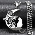 Wicca Moon Cat Pendant — Stainless Steel