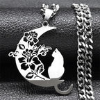 Wicca Moon Cat Pendant — Stainless Steel