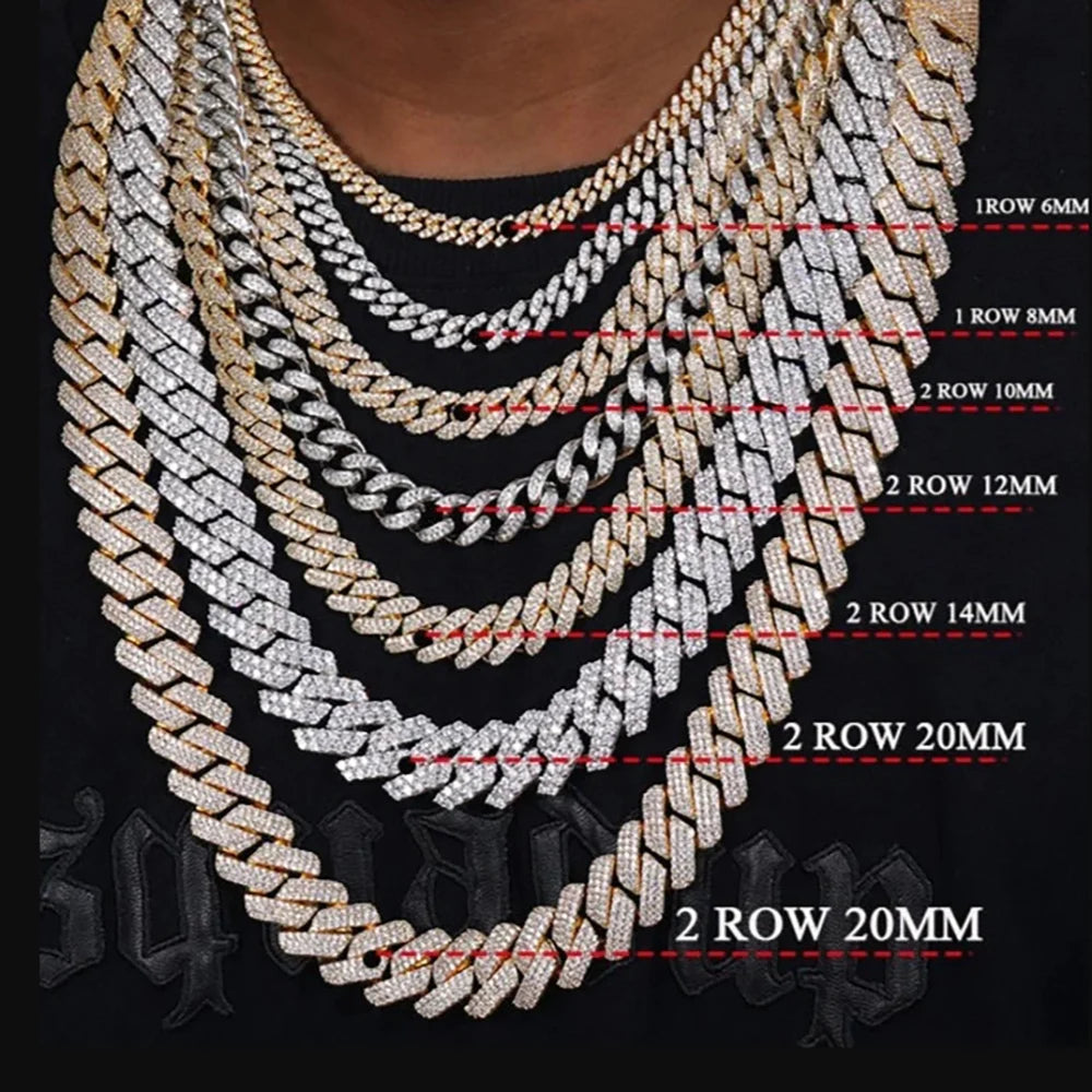 925 Silver Cuban Chain Necklace Iced Out 10-20MM