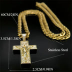 Stainless Steel Cross Jesus Pendant Necklace for Men Gold Color Hip Hop Cuban Chain Religious Crucifix Necklaces