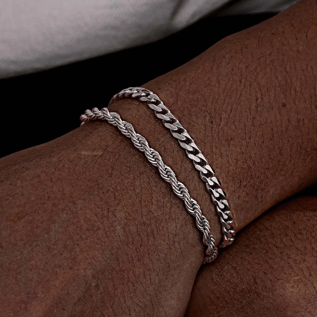 Rope Cuban Chain Bracelet 2pcs — Two-Tone