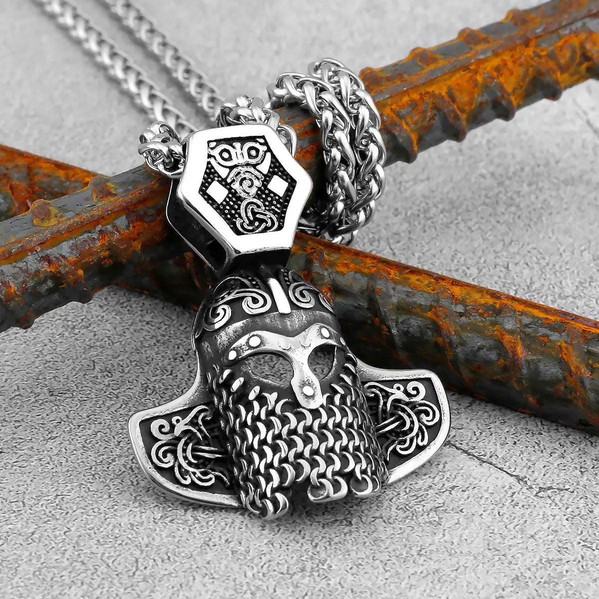 Nordic Odin Crow Skull Pendant Necklace Gothic Stainless Steel Raven Skull  Compass Rune Necklace for Men Punk Jewelry Wholesale