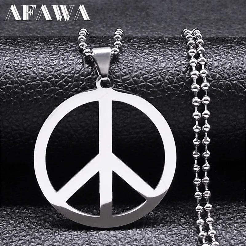 Peace Symbol Stainless Steel Chain Necklaces for Women Unisex Simple Silver Color Necklace Jewelry Women or Men Jewelry