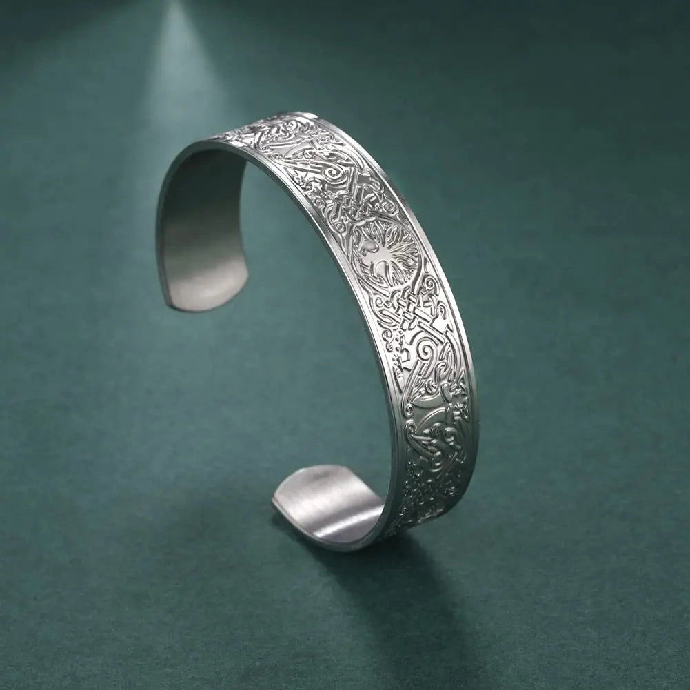 Dreamtimes Viking Tree of Life Bangle Bracelet Raven Talisman Bracelet Stainless Steel Bracelet Viking Celtic Knot Cuff