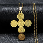 Catholic Saint Benedict Medal Stainless Steel Necklace for Women Men Gold Color Jesus Cross Chain Jewelry san benito