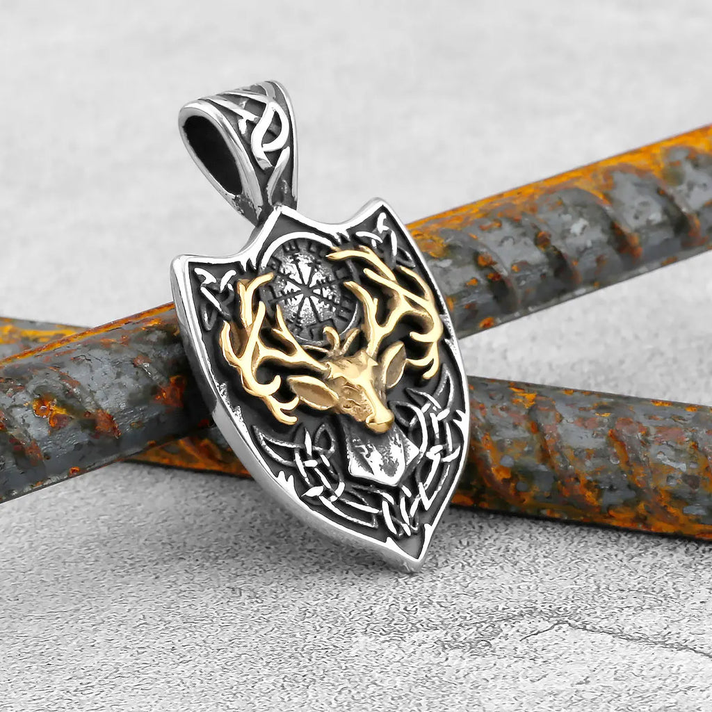 Nordic Odin Crow Skull Pendant Necklace Gothic Stainless Steel Raven Skull Compass Rune Necklace for Men Punk Jewelry