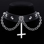 Gothic Cross Leather Choker Necklace — Stainless Steel