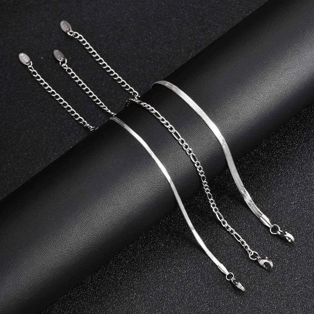 Minimal Chain Bracelet Set Silver — Stainless Steel