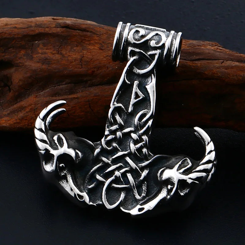 BEIER thor's hammer mjolnir pendant necklace viking scandinavian norse viking necklace with stainless steel chain