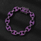 Iced Out Coffee Bean Cuban Link Chain Bracelet 12mm — Two-Tone