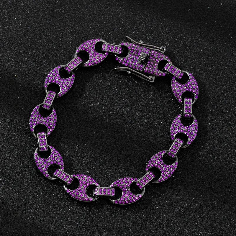 Iced Out Coffee Bean Cuban Link Chain Bracelet 12mm — Two-Tone