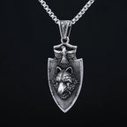 Viking Shield Wolf Pendant Necklace — Stainless Steel