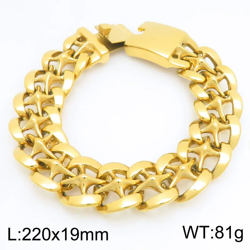 Kalen Heavy Hollow Star Cuban Chain Bracelet for Men 19mm Stainless Steel Wide Jewelry Thick Wristband Punk Fashion