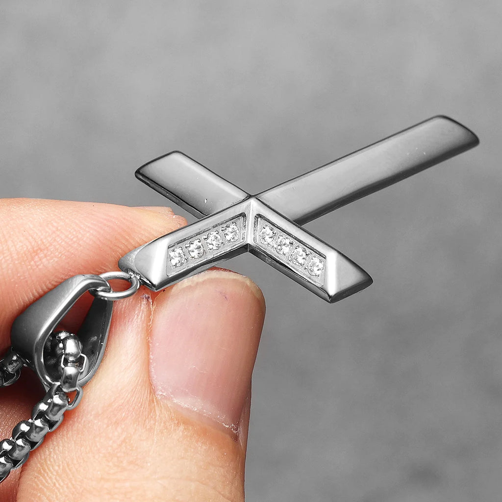 Cross Gemstone Pendant — Stainless Steel