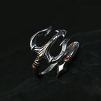 Sea God Trident Open Ring for Men — Silver-Tone Adjustable