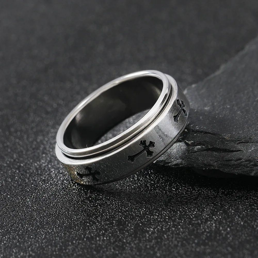 Cross Steel Ring 316L Rotating Finger