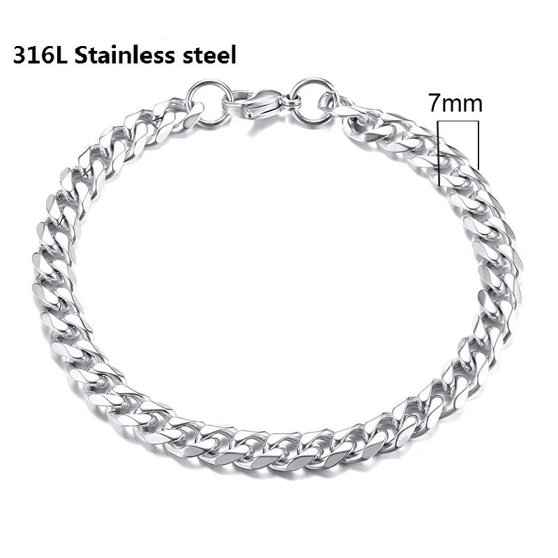 316L Stainless Steel Cuban Chain Bracelet for Men Women Figaro Vintage Metal Viking Kpop Pulseras Emo Cute Luxury