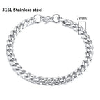 316L Stainless Steel Cuban Chain Bracelet for Men Women Figaro Vintage Metal Viking Kpop Pulseras Emo Cute Luxury