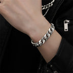 OUYADI S925 Sterling Silver Men's Cuban Link Bracelet Vintage Eternal Vines Engraved Retro Masculine Wrist Jewelry Gift