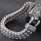 Nordic Viking Jewelry Man Bracelet With Snake Owl Wolf Head Solid Stainless Steel 12MM Mesh Link Chain Men's Bracelets