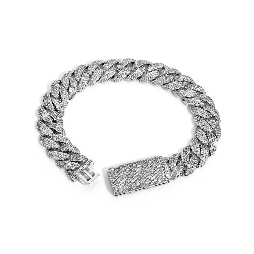 NY 13mm 3 Rows of Fashion Cuban Link Bracelet Iced Out Brass CZ Miami Rectangular Buckle Design Hip Hop Men Jewelry