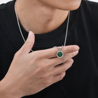 Green Square Stone Pendant — Stainless
