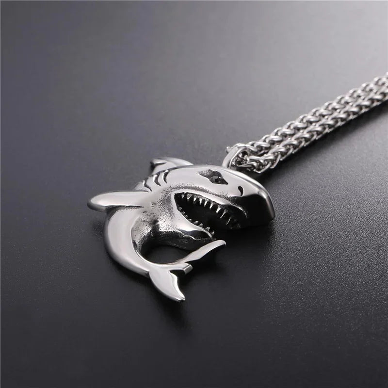 New Creative Fashionable Domineering Little Shark Pendant Necklace Punk Hip Hop Men Accessories Nightclub Jewelry