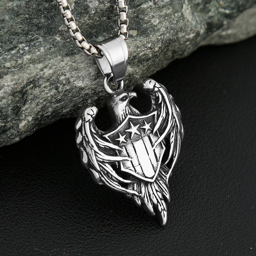 Eagle Steel Pendant Double Sided Retro Army Punk