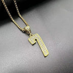 Stainless Steel Titanium Hip Hop Number 7 Bling Iced Out Pendant Collar Chain Necklace for Men Women Couple Gift