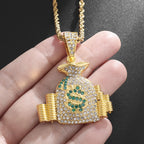 Gold Iced Out Money Bag Pendant Rope Chain