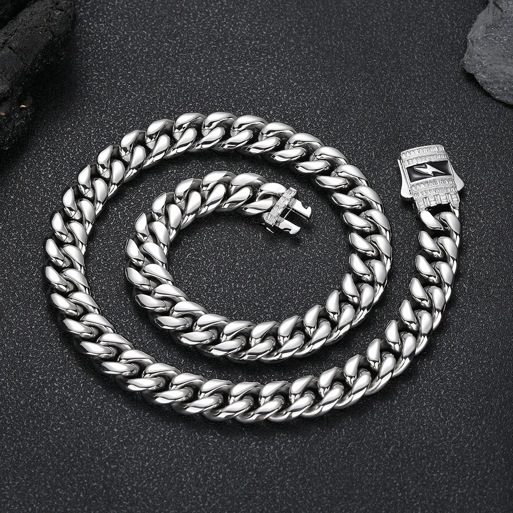 Iced Out Cuban Chain Necklace Stainless Steel 12MM