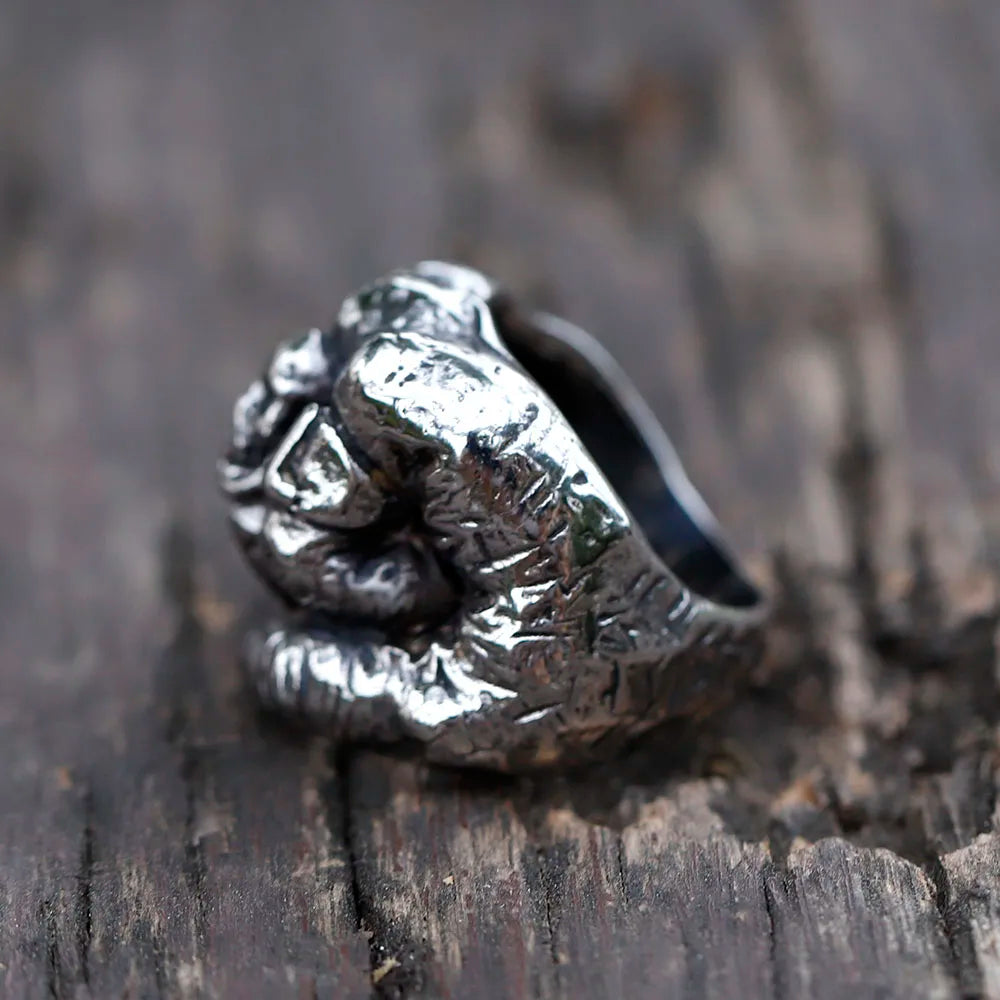 Retro Fist Skull Power Ring — Stainless Steel