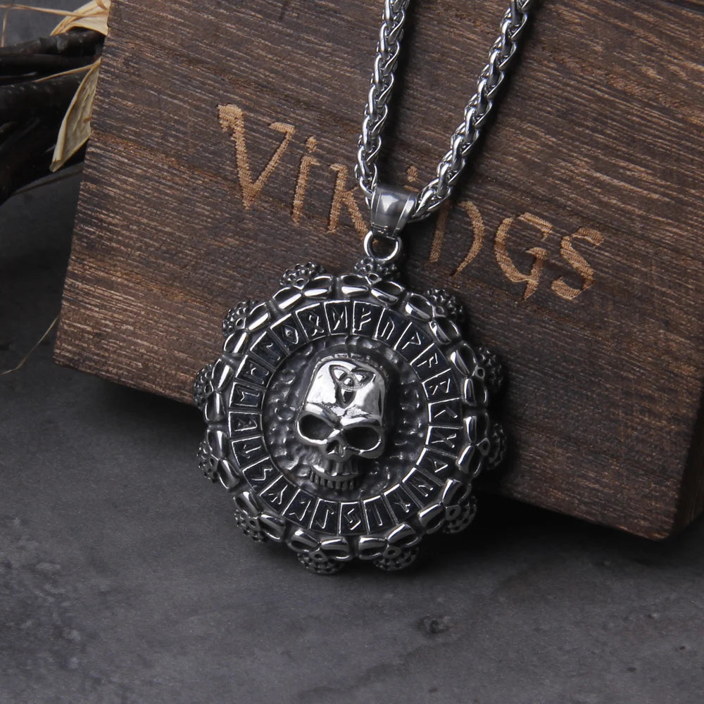 Viking Axe Skull Pendant Necklace — Stainless Box