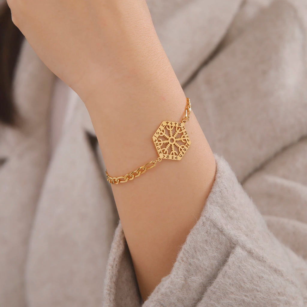 LIKGREAT Viking Vegvisir Compass Bracelet Nordic Runes Bangle Amulet Odin Scandinavian Talisman Stainless Steel Vintage Jewelry