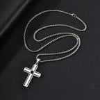 Vnox Men Cross Necklace, Stainless Steel Black Onyx Enamel Cross Pendant, 60cm Box Chain Religious Faith Jewelry Gift