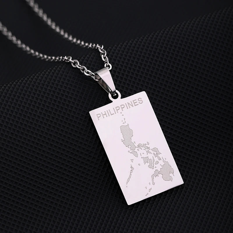 Philippines Flag Map Pendant Necklace — Stainless Steel