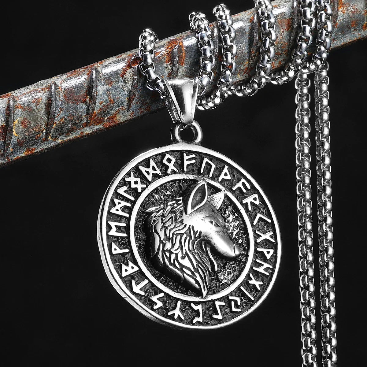Viking Wolf Stainless Steel Pendant Necklace