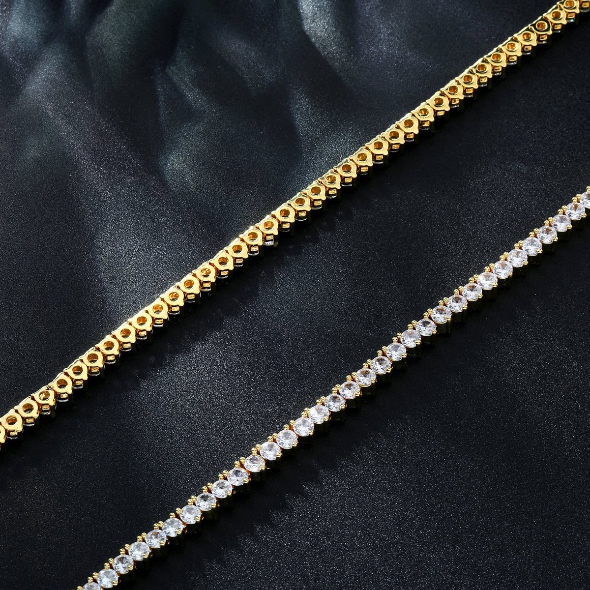 Hip Hop Iced Out Cubic Zircon 3mm Tennis Bracelet And Necklace Set Women Men Link Chain Jewelry Gold 5A CZ Silver
