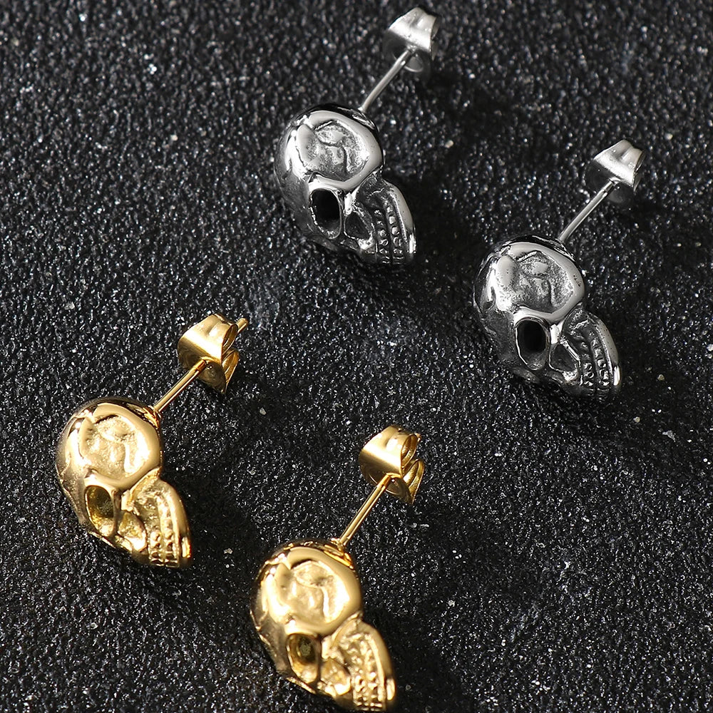 TrustyLan Solid Stainless Steel Women's Earrings Woman Man Punk Rock Skeleton Jewelry Gothic Skull Head Stud Earrings