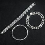 3pcs Men Women Stylish Bracelet Set Silver Cuban Chain+Tennis Chain+Sugar Chain Light Luxury Iced Out Hip-hop Punk Jewelry Gift
