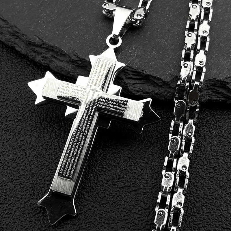 Simple Christian Cross Pendant Necklace Amulet — Stainless Steel