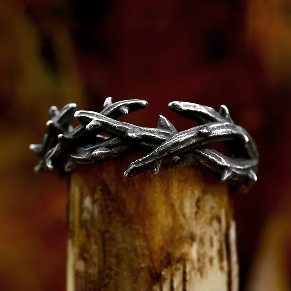 Jesus Crown Thorns Black Ring Vintage 316L Olive