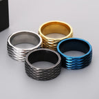 Waterproof Vacuum Plated Blue Gold Color 316l Stainless Steel Rings for Man 10mm Width Rhombus Design Mens Ring Fashion
