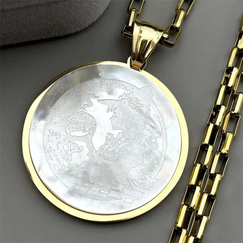 Moon Gold Pendant Natural Shell Witch Ball Spell