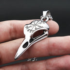Vintage Fashion Vikings Compass Crow Head Pendant Necklace For Men Stainless Steel Nordic Animal Skull Necklaces Biker