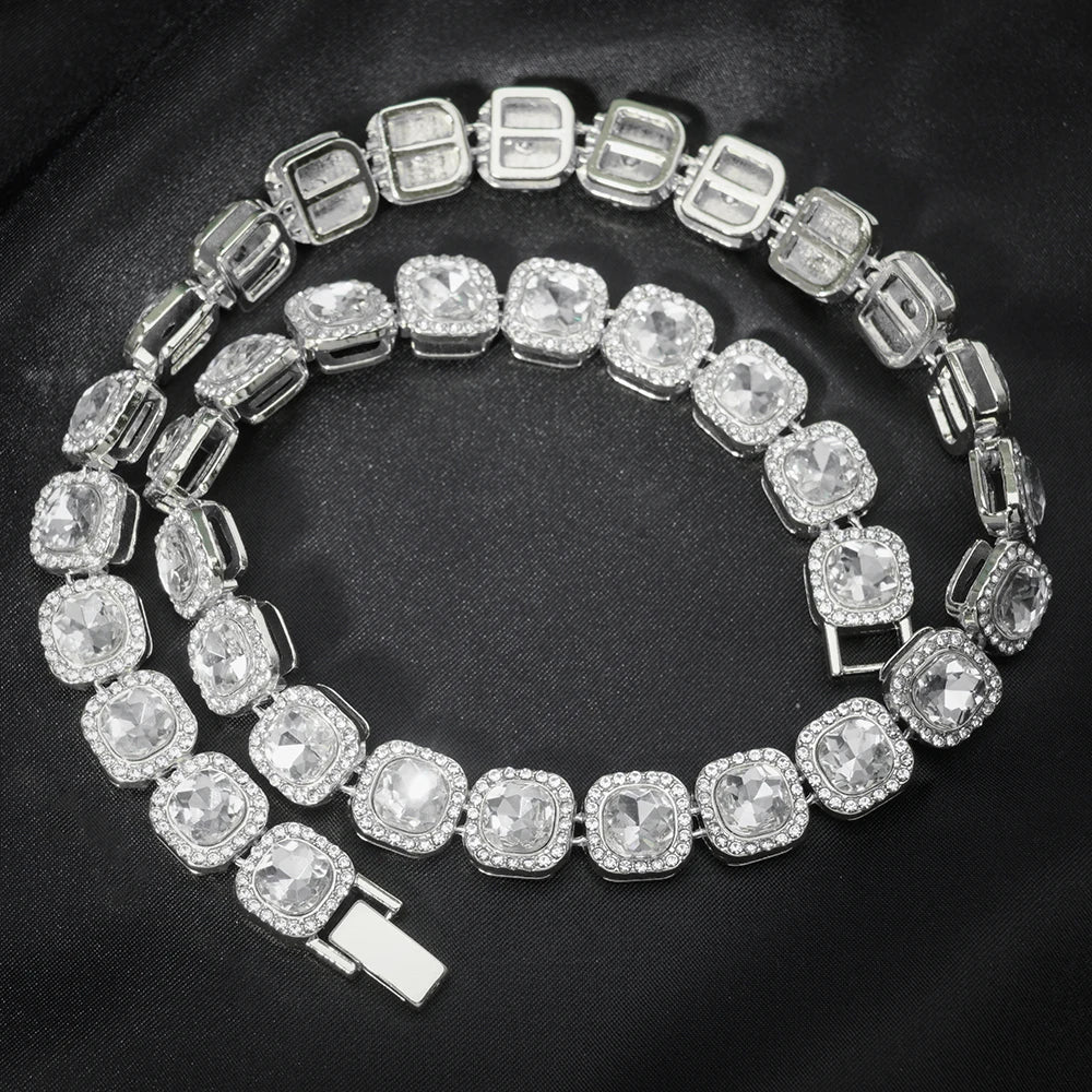 Iced Out Cuban Tennis Chain Necklace 13mm — Two-Tone Square CZ