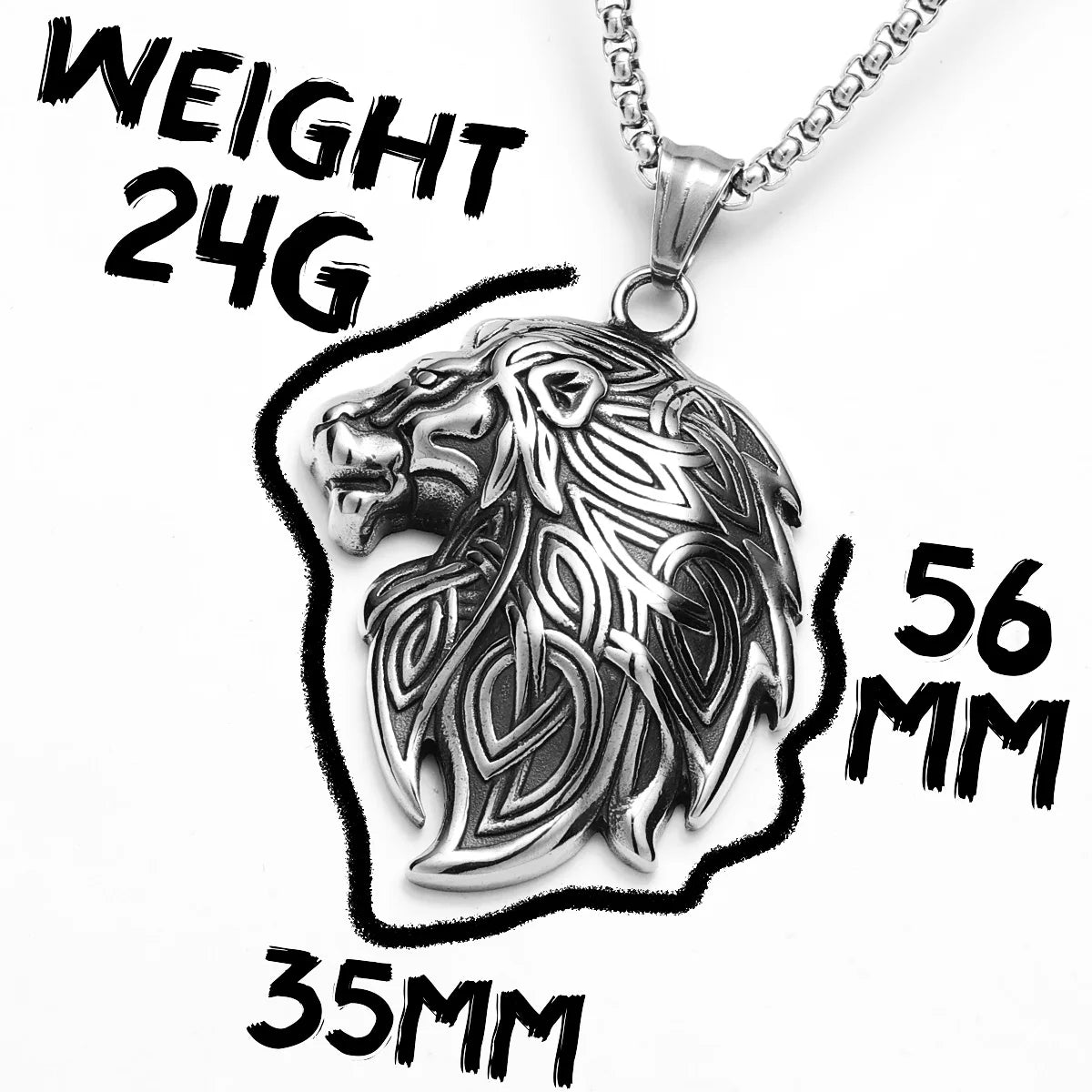 Celtic Knot Pendant Viking Stainless Steel Lion Head Necklace Animal for Men Vintage King Male Daily Wear Punk Jewelry